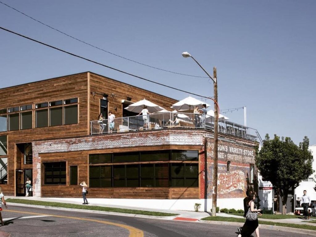 Rooftop seating with skyline views at Avanti Food & Beverage in Denver