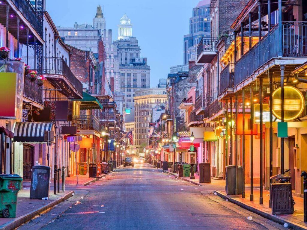 Colorful homes and a relaxed street scene in the Bywater neighborhood of New Orleans