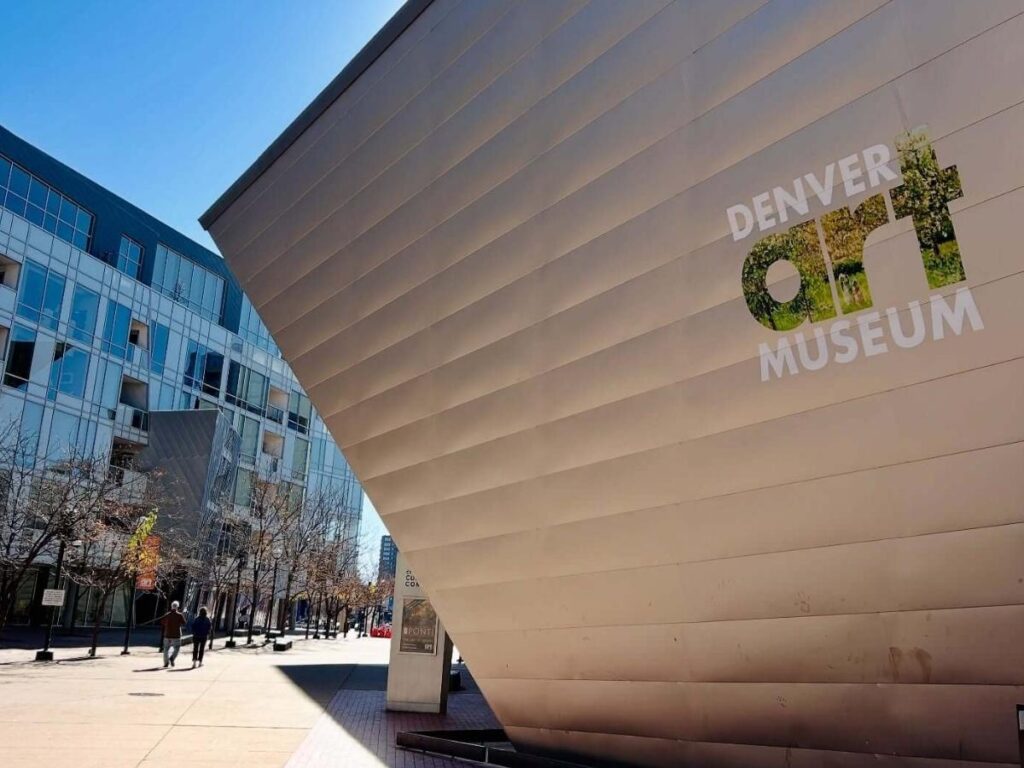 Exterior of Denver Art Museum with angular modern architecture.