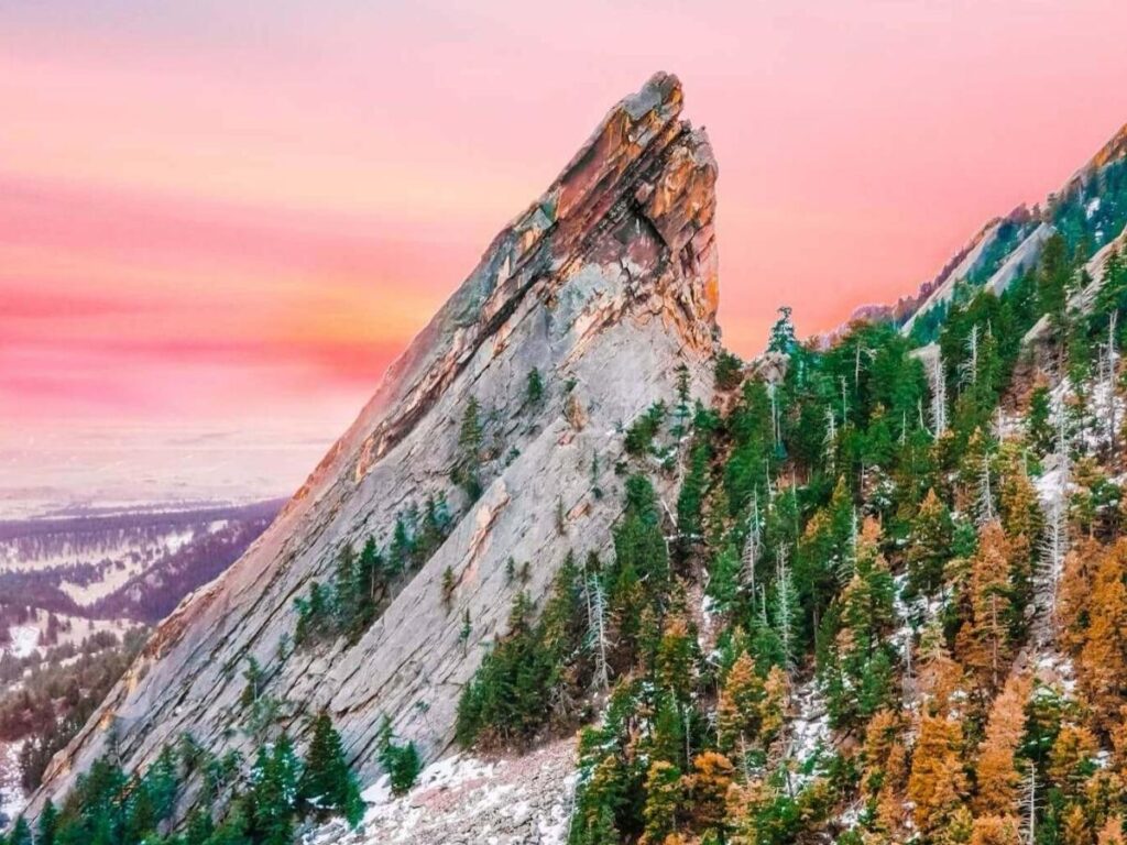The Flatirons rising above Boulder near Chautauqua Park
