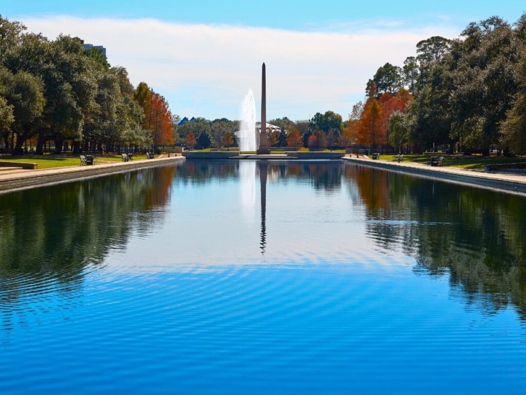 Tranquil pond at Japanese Garden in Hermann Park Houston