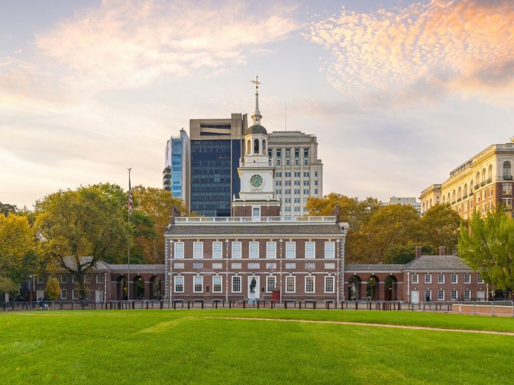 Historic red-brick Independence Hall building