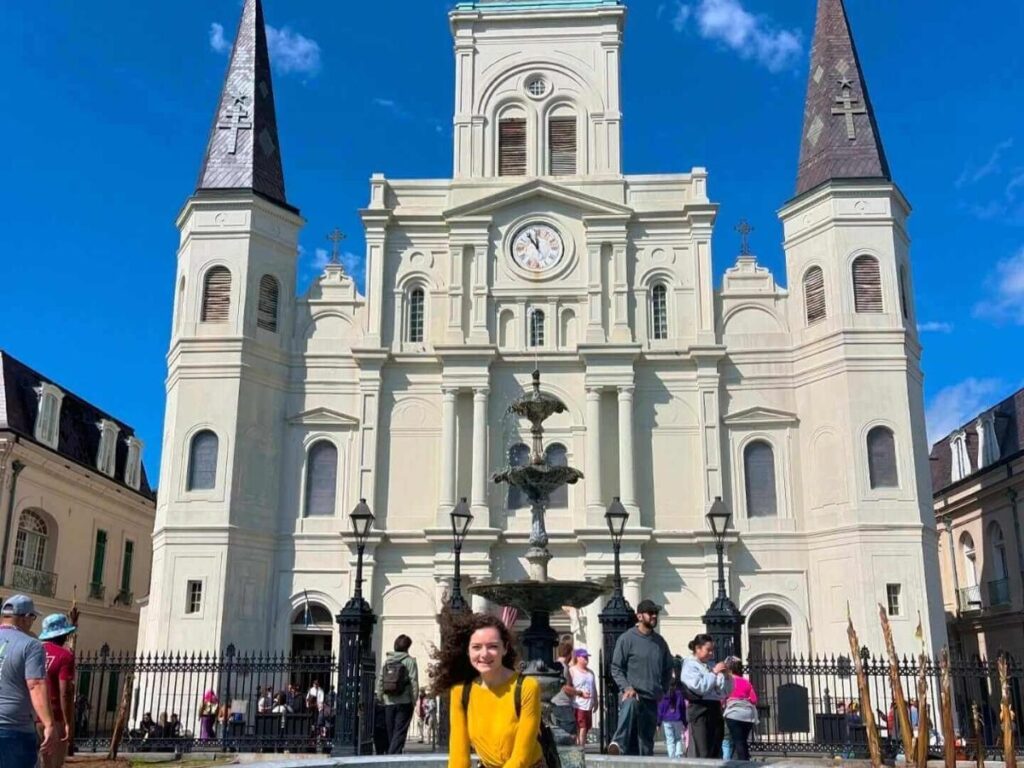 People sitting in Jackson Square as New Orleans slowly wakes up in the morning
