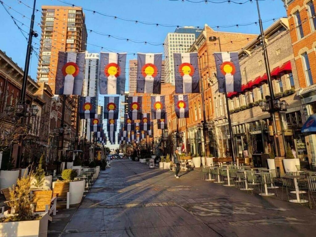 Historic brick warehouses and street views in LoDo Denver