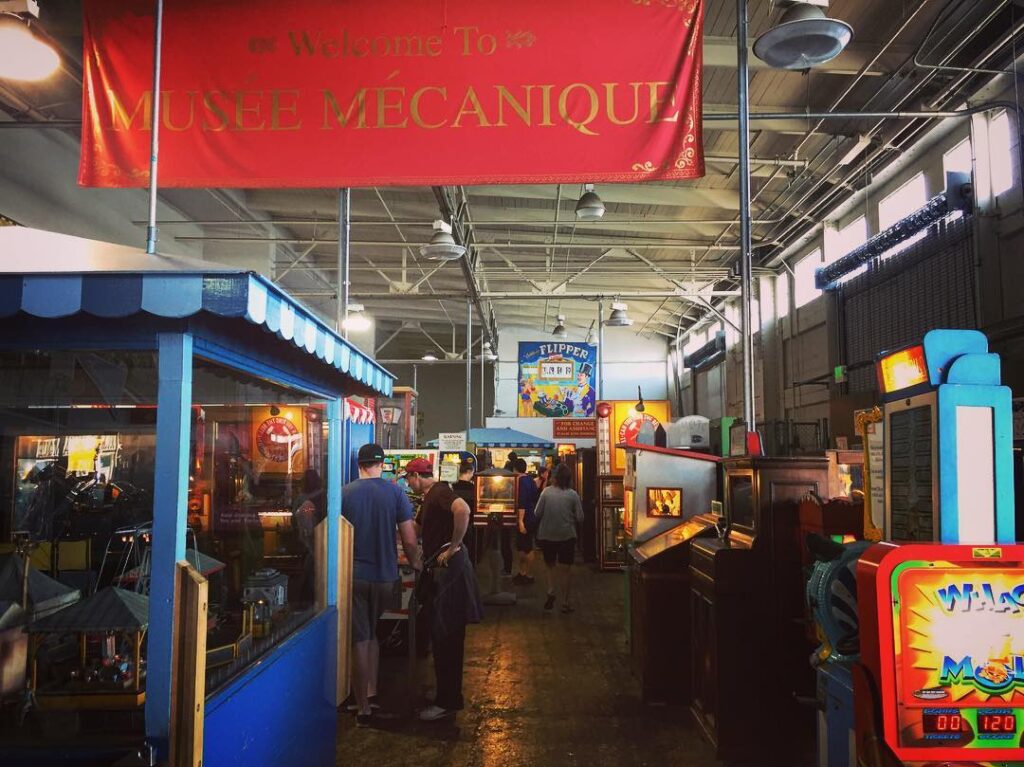 Vintage arcade machines inside Musée Mécanique