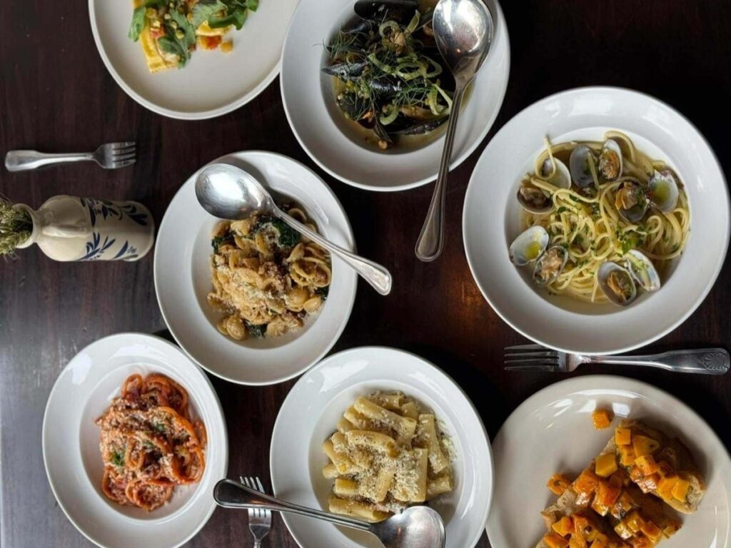 Handmade pasta at Osteria Marco in Larimer Square under string lights