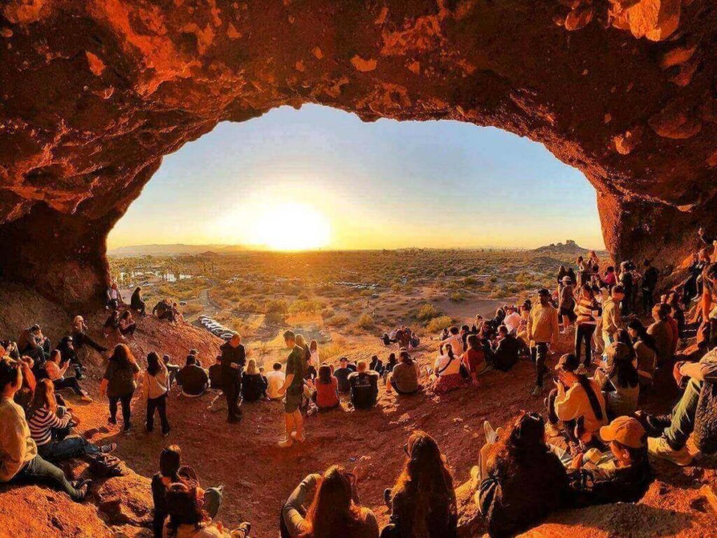 Red rock formations at Papago Park during sunset with soft desert light