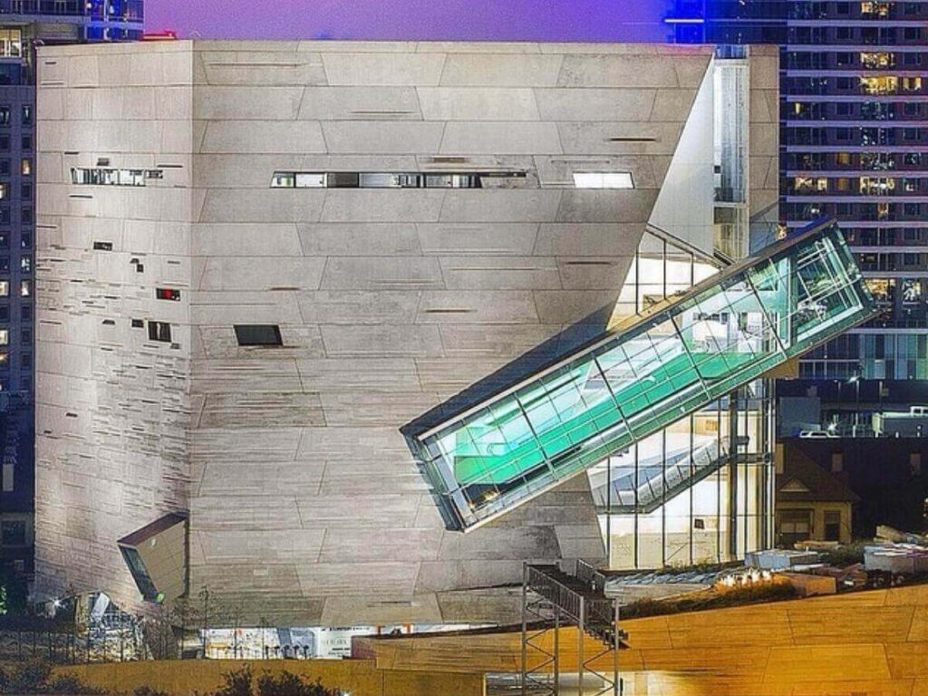 Fossil and gemstone exhibits inside the Perot Museum of Nature and Science.