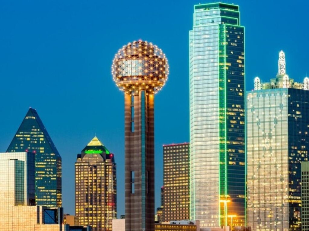 Wide 360-degree view of Dallas from the Reunion Tower Geo-Deck