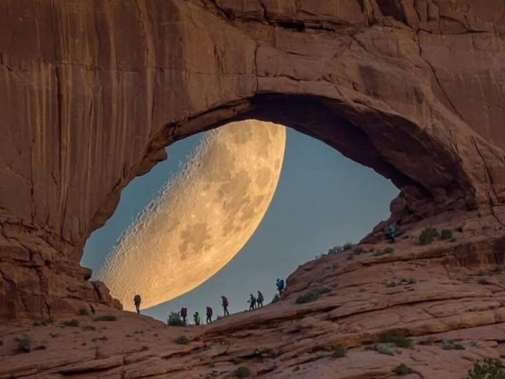 Hikers on the trail toward Delicate Arch in Arches National Park