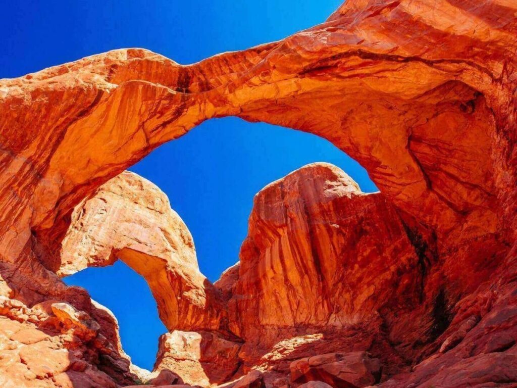 Morning light on rock formations in Arches National Park