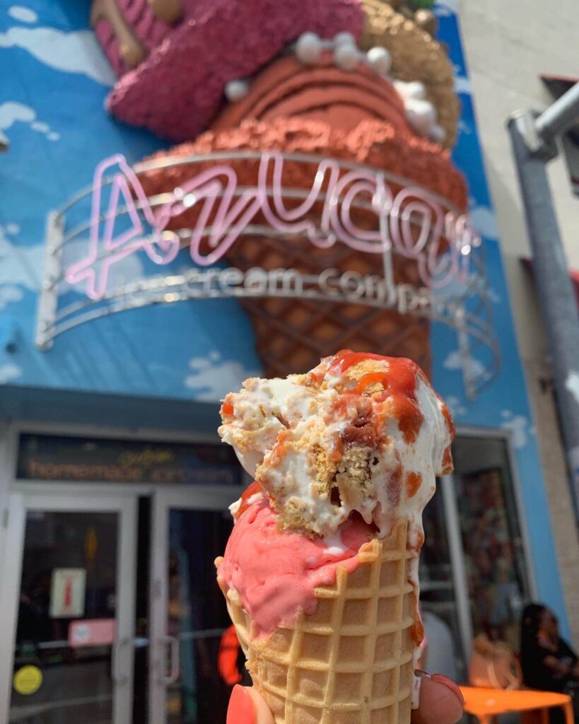 Colorful mural with a giant ice cream cone outside Azucar Ice Cream Company in Little Havana, Miami.
