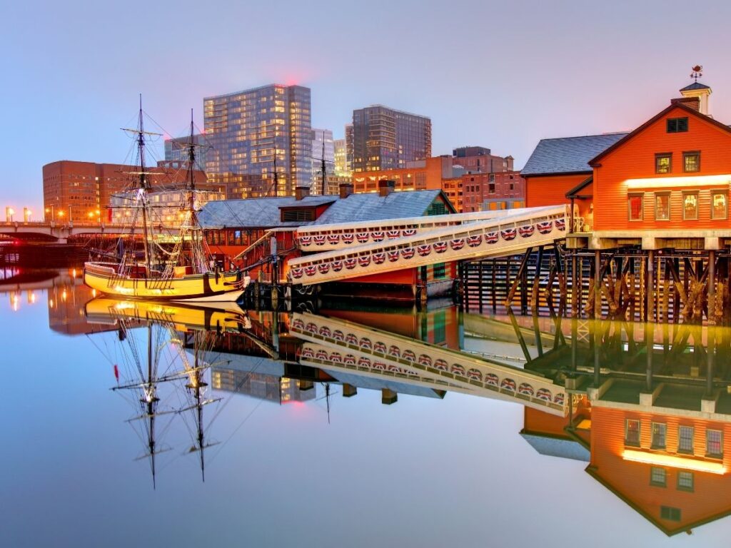 Replica 18th-century ship docked at the Boston Tea Party Ships & Museum