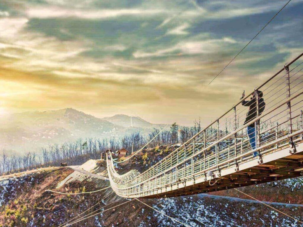 Gatlinburg SkyLift and SkyBridge overlooking the town and surrounding mountains.