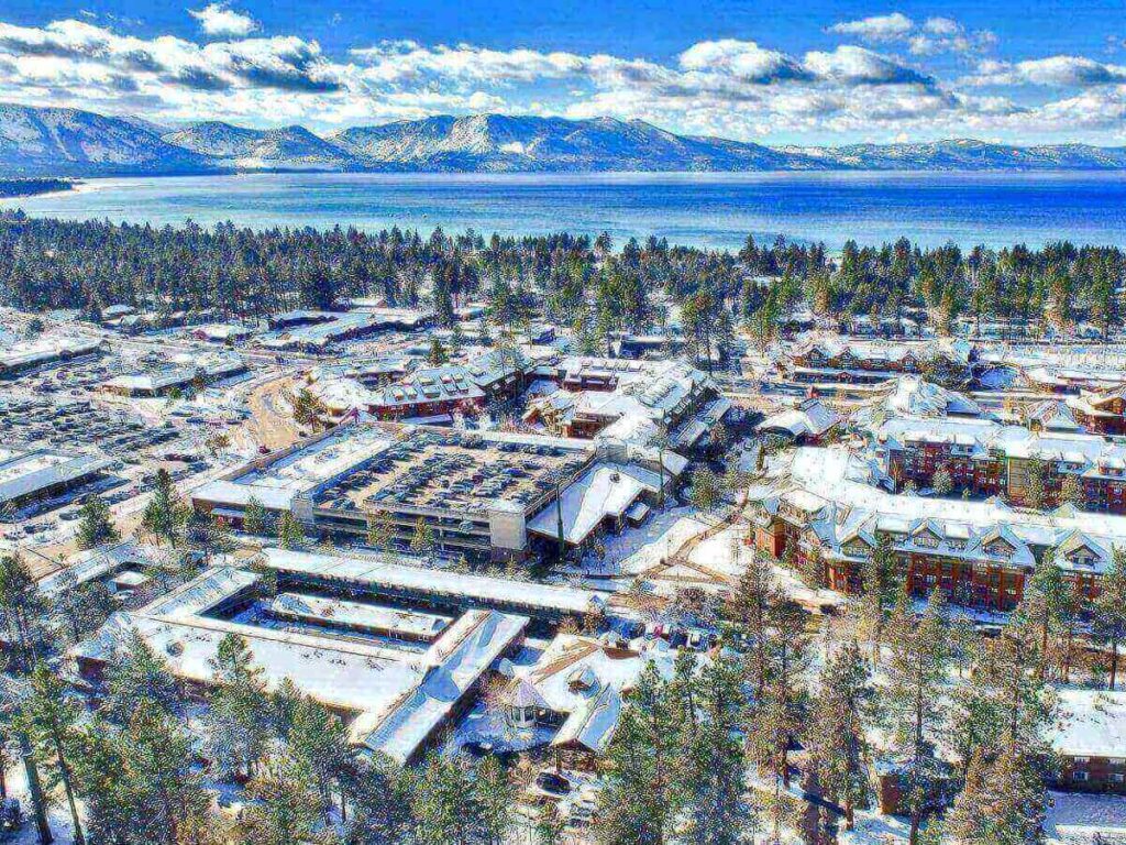 Ski slopes at Heavenly Mountain Resort overlooking Lake Tahoe