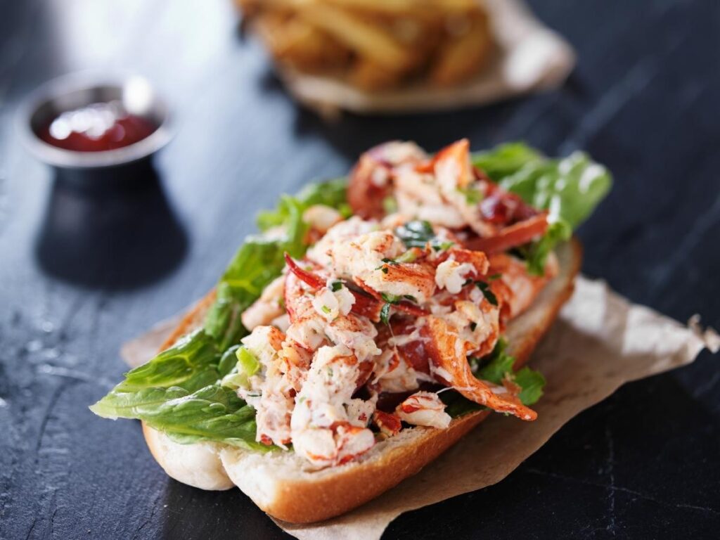 Fresh lobster roll served at Larsen’s Fish Market in Menemsha.