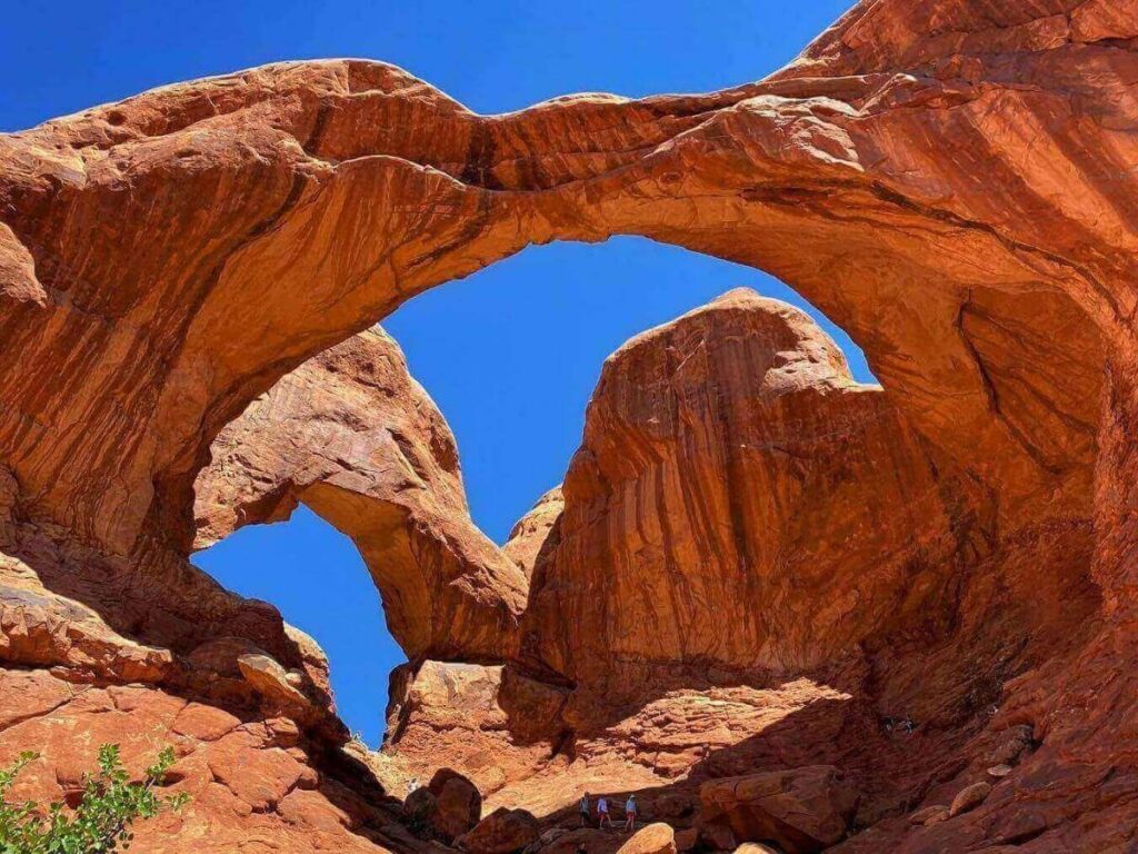 Soft fall light illuminating red rock formations near Moab, Utah