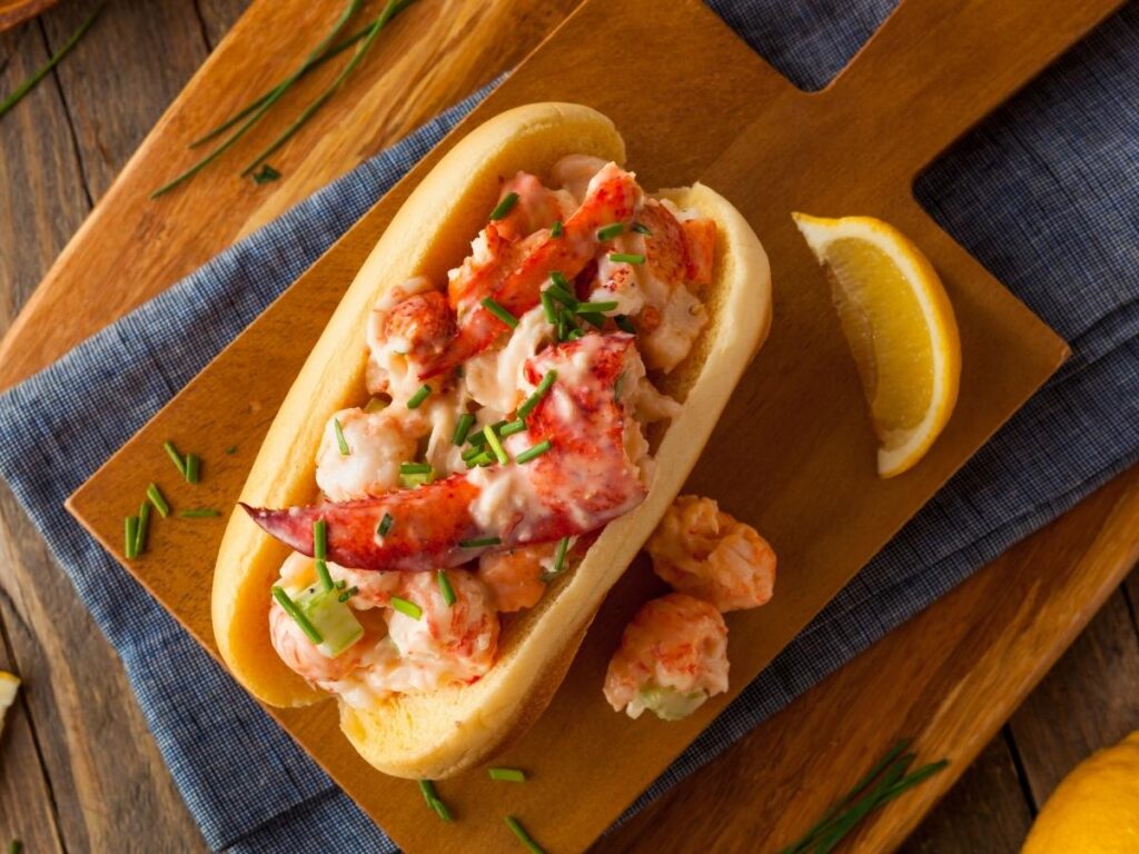 Lobster roll and fries served at Mohegan Café on Block Island.