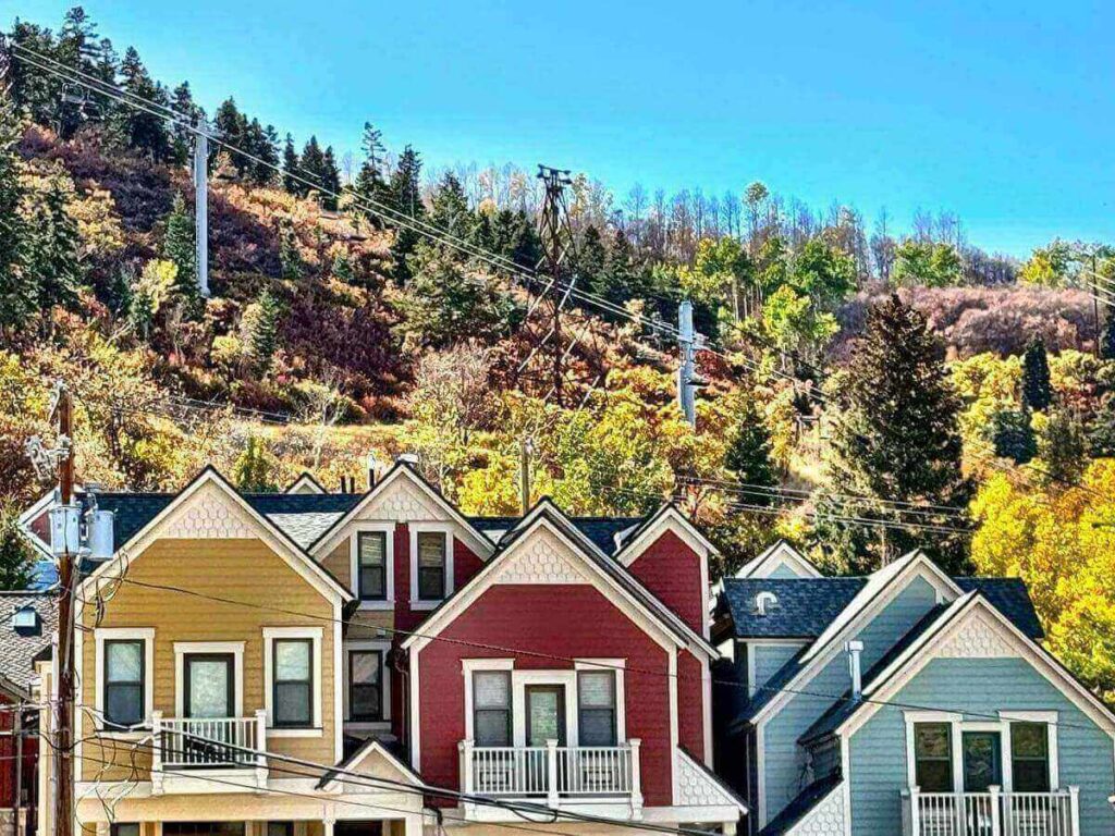 Park City in summer with green mountains and hiking trails