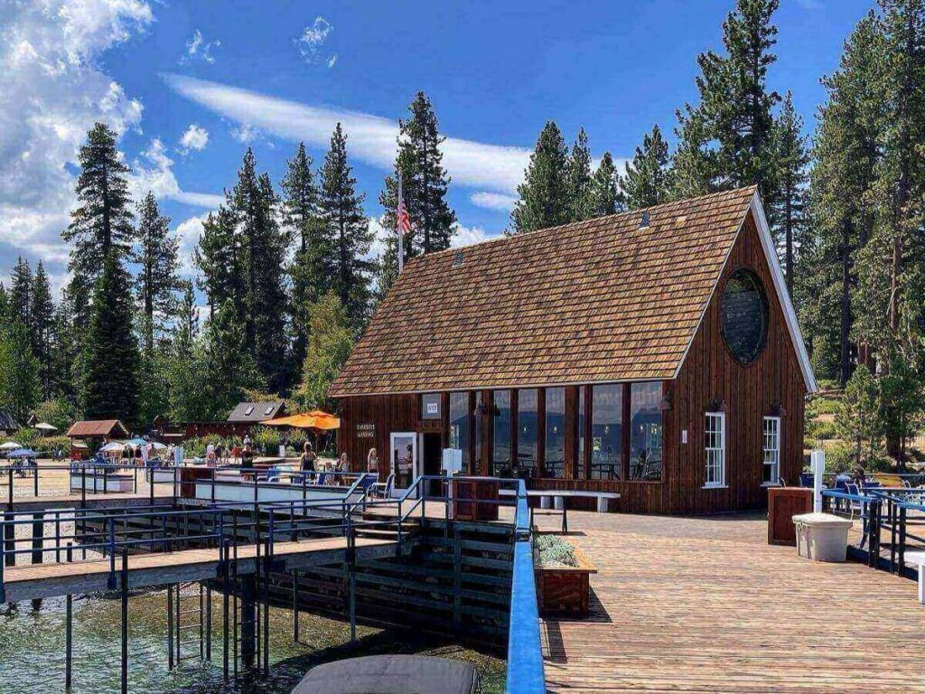 Small, quiet restaurant near North Lake Tahoe with trees and outdoor seating