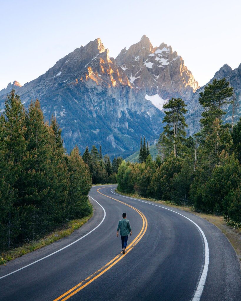 View of the Teton mountains along the scenic loop drive in Grand Teton National Park, near Jackson Hole