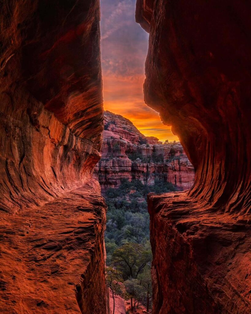 Panoramic sunset over Sedona's iconic red rock formations