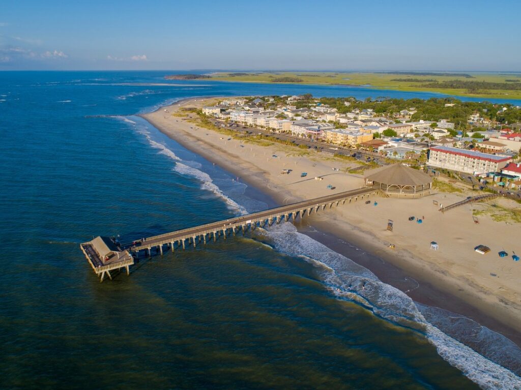 Aerial view of Tybee Island beaches