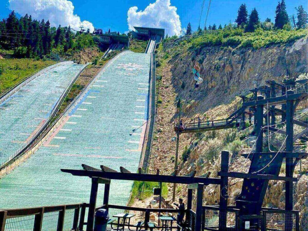 Utah Olympic Park near Park City with ski jumps in the background