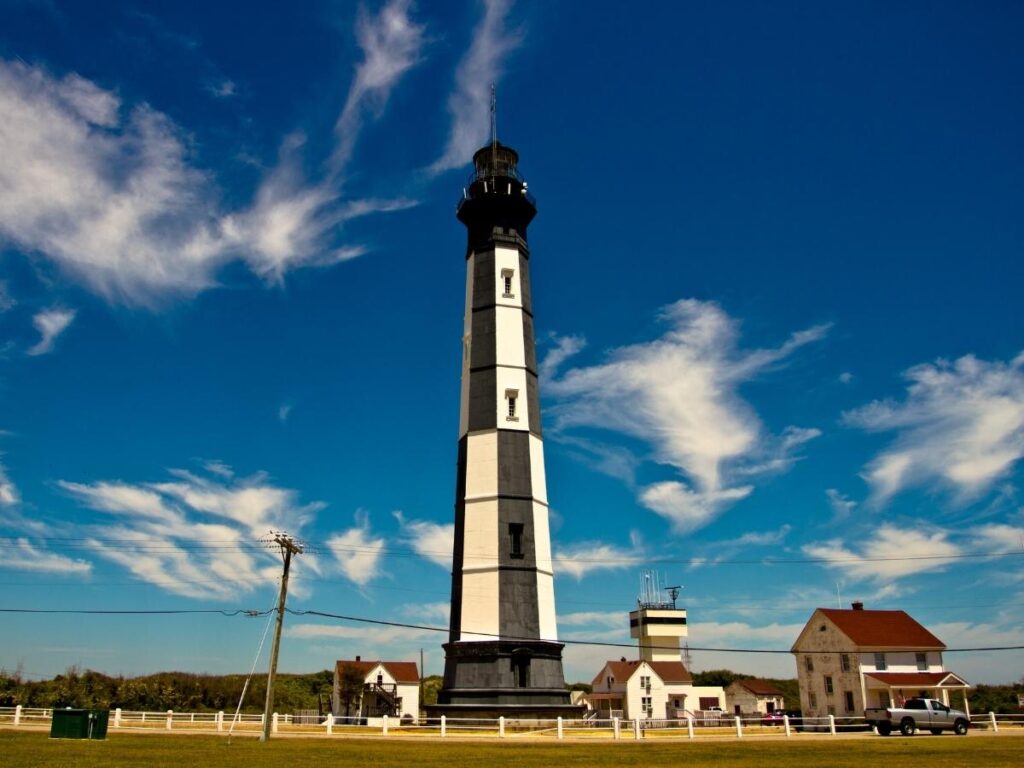 Cape Henry Lighthouse near the coast in Virginia Beach