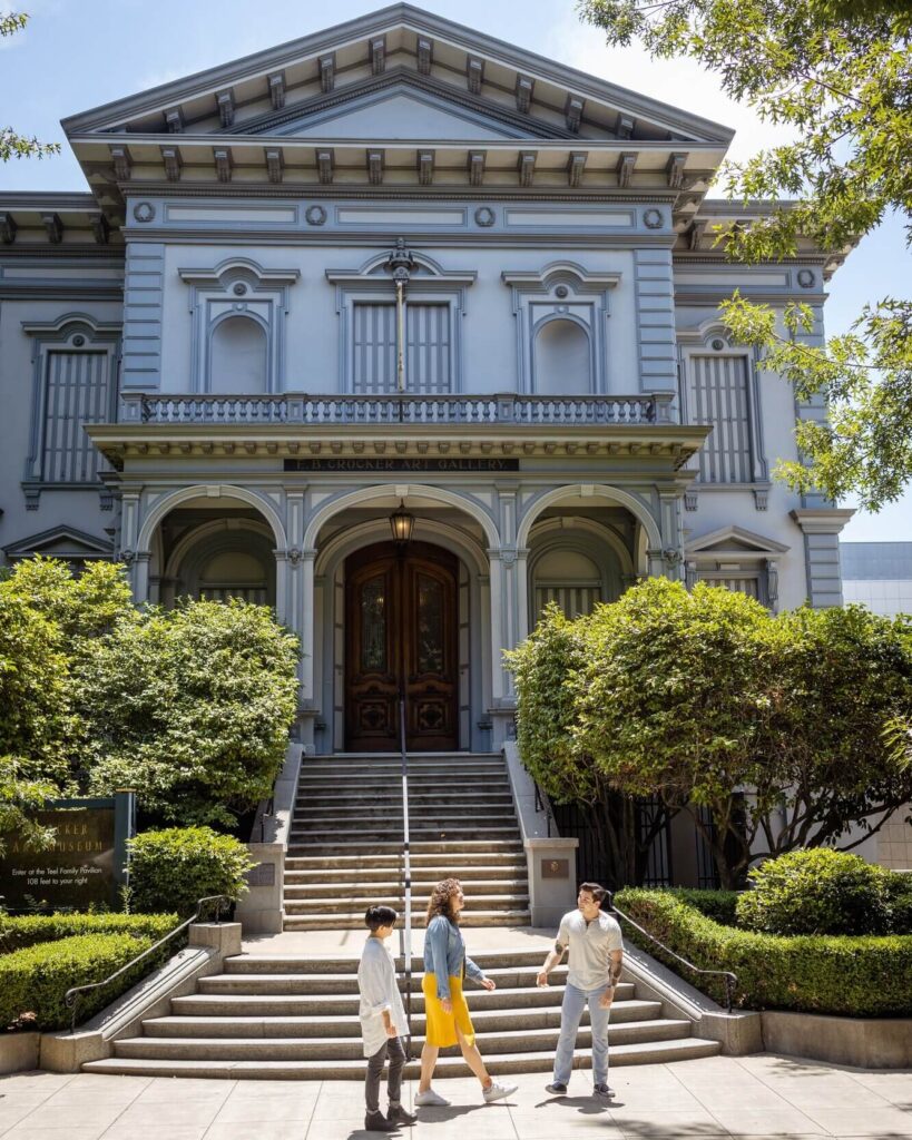 Exterior of the Crocker Art Museum combining historic and modern architecture in Sacramento