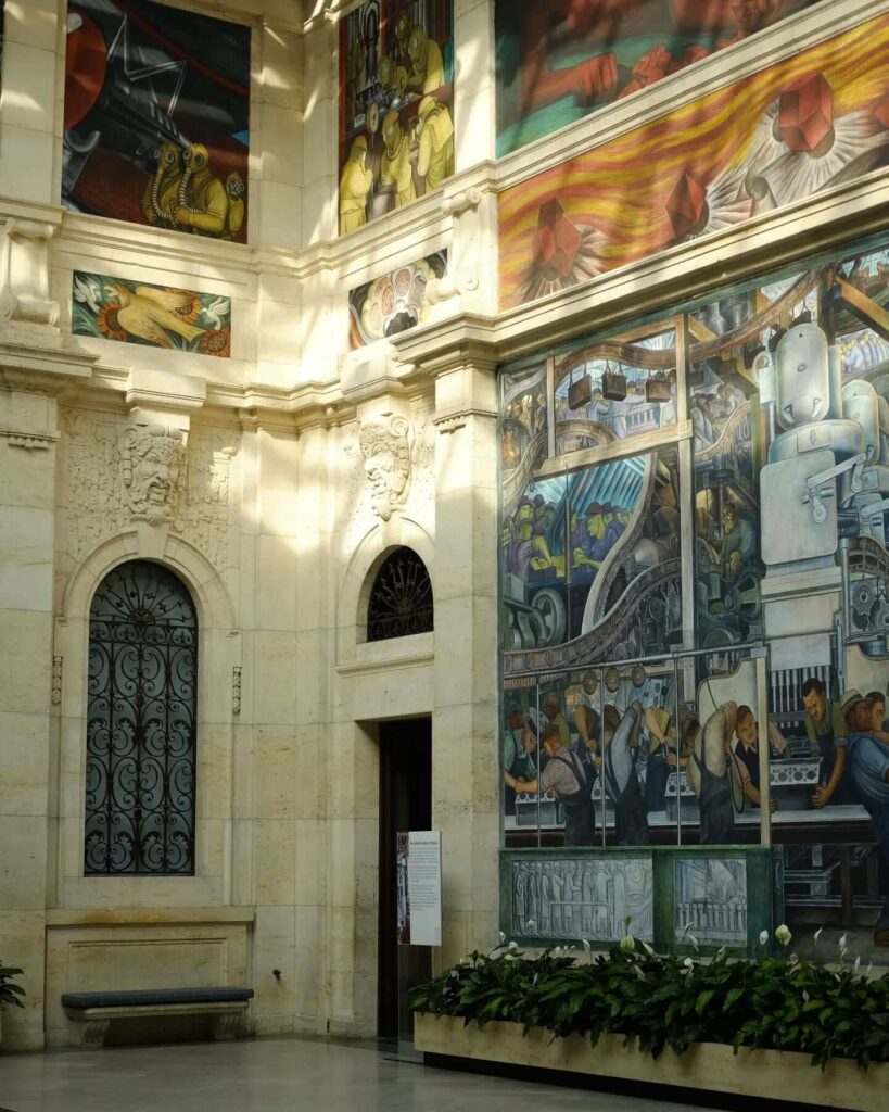 Diego Rivera murals inside the Rivera Court at the Detroit Institute of Arts.