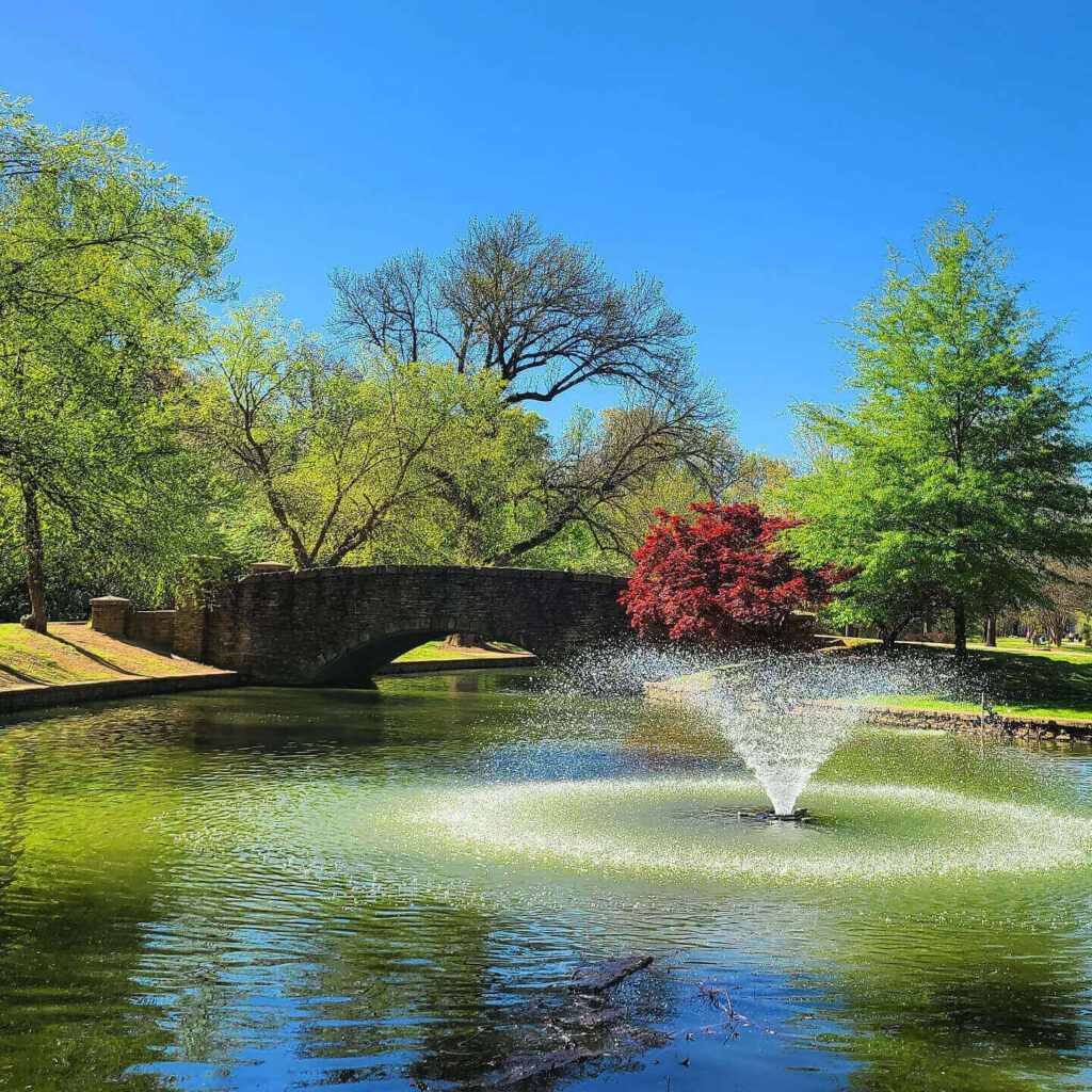 Lake and walking trail at Freedom Park in Charlotte North Carolina