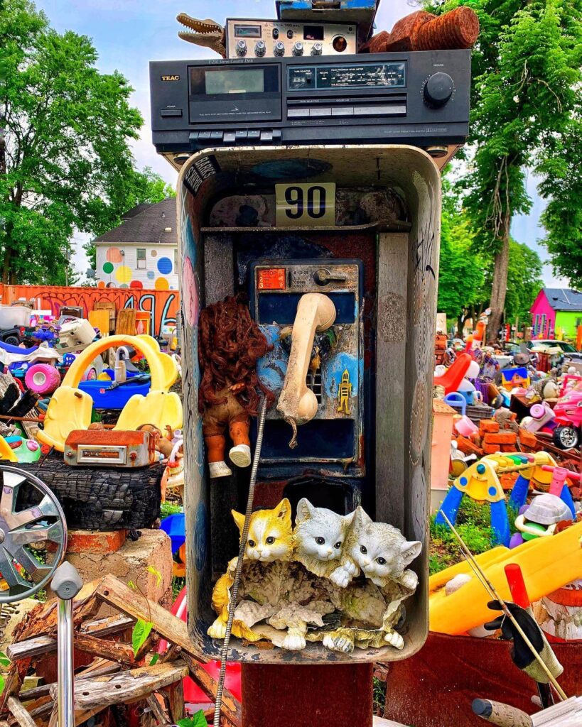 Colorful outdoor installation at the Heidelberg Project in Detroit.