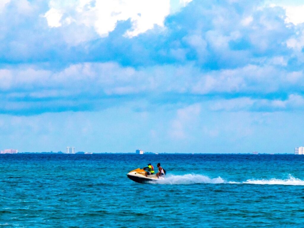 Jet skiing on the water near South Padre Island on a clear day
