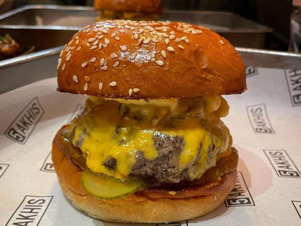 Juicy Lucy burger with cheese inside the patty in Minneapolis