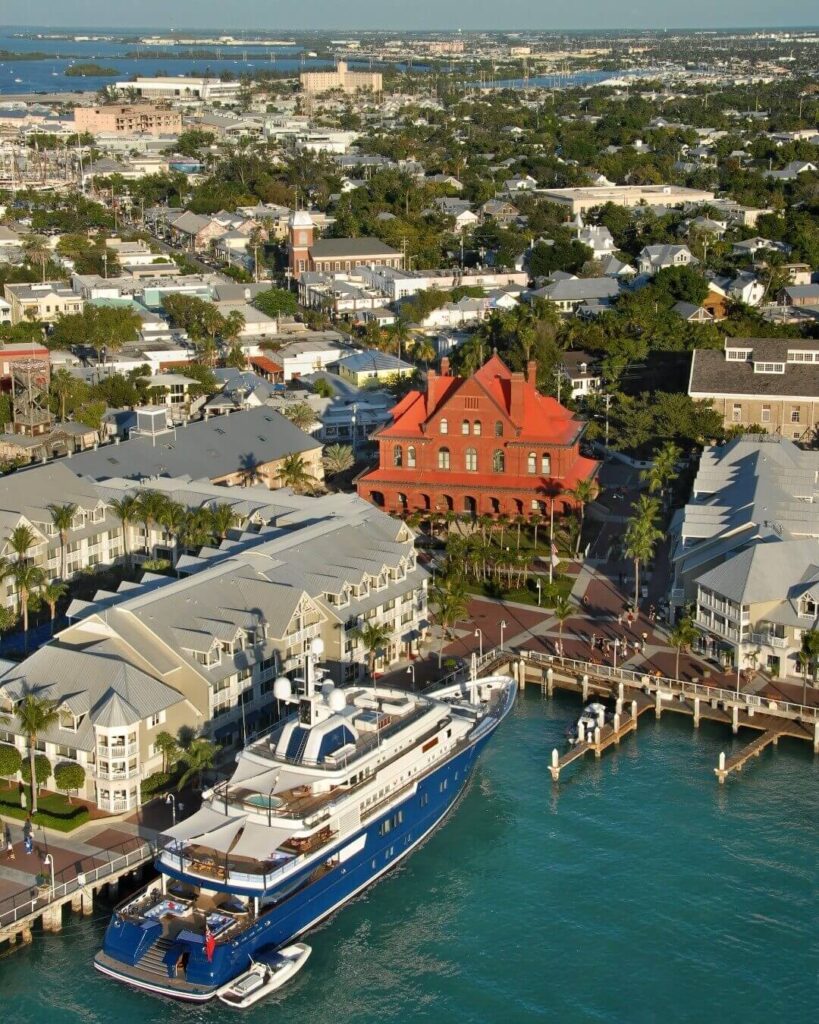 Colorful streets and palm trees in Key West Florida