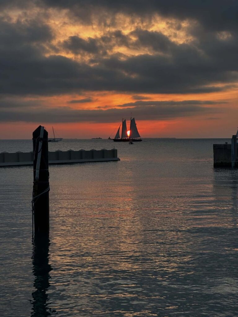 Sailboat during sunset in Key West waters