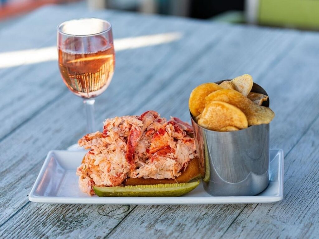 Seafood dinner served at an outdoor table near the water on Marco Island.