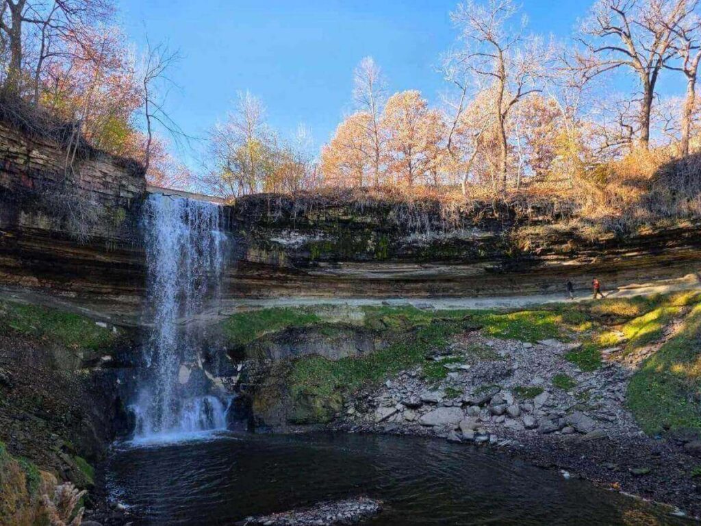 Minnehaha Falls cascading into a limestone gorge in Minneapolis