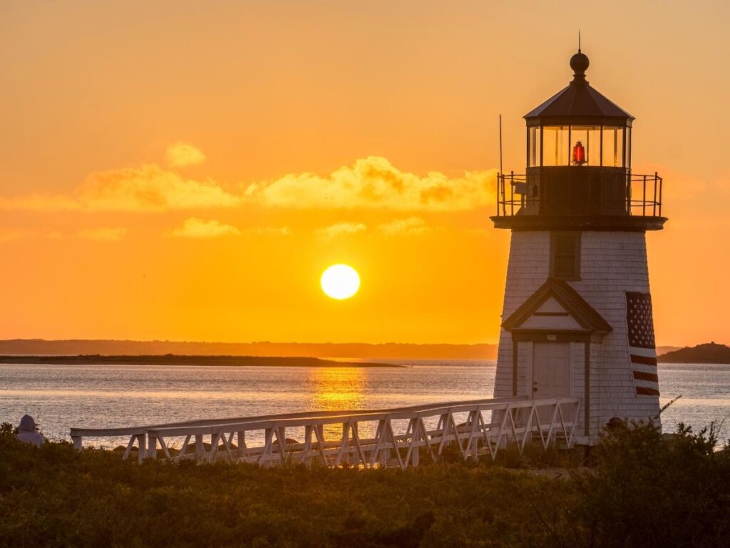 Brant Point Lighthouse on the edge of Nantucket Harbor.