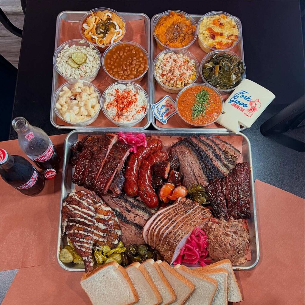 Traditional North Carolina pulled pork barbecue plate with sides