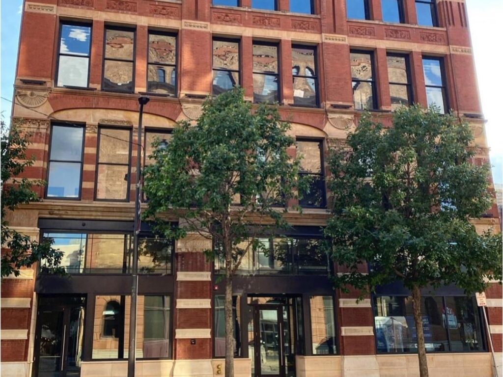 Converted warehouse buildings in the North Loop neighborhood