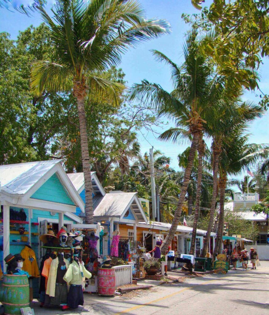 Quiet street in Old Town Key West with colorful houses