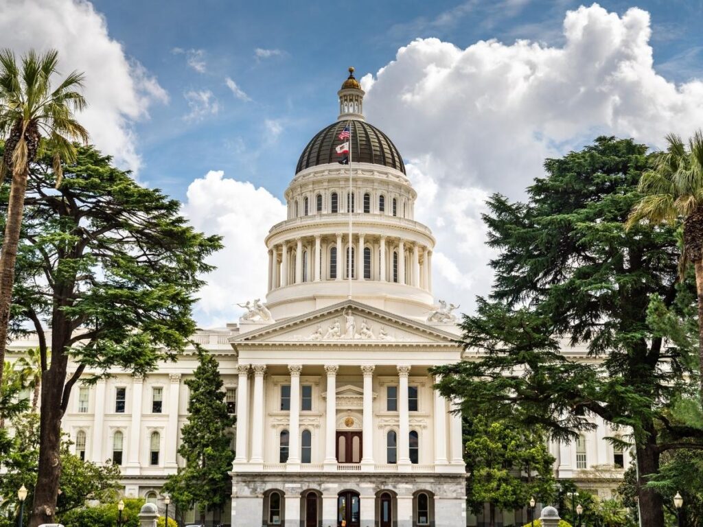 California State Capitol building with gardens in Sacramento, California