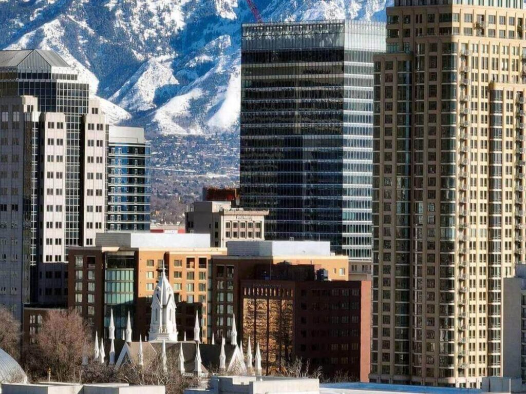 Downtown Salt Lake City area with hotels and city streets