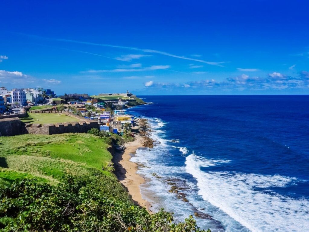 Fall coastline in the San Juan Islands with muted colors and calm water