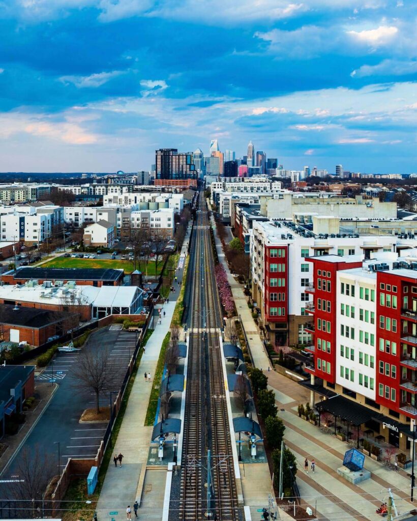 Colorful murals and Rail Trail walkway in South End Charlotte North Carolina