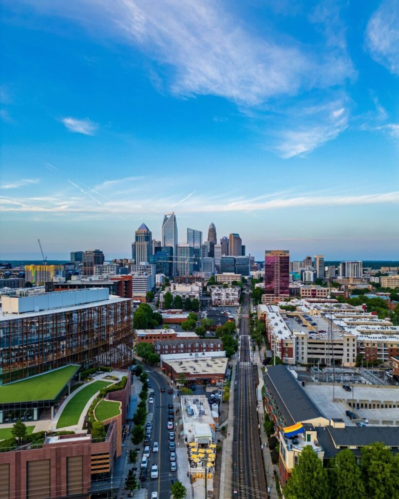 Rail Trail walkway with murals, restaurants, and breweries in South End Charlotte