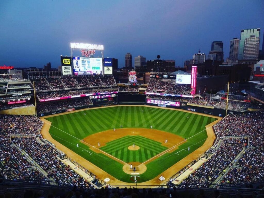 Baseball game at Target Field on a summer evening in Minneapolis