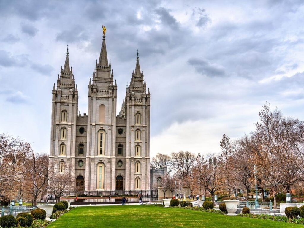 Temple Square and surrounding downtown streets in Salt Lake City